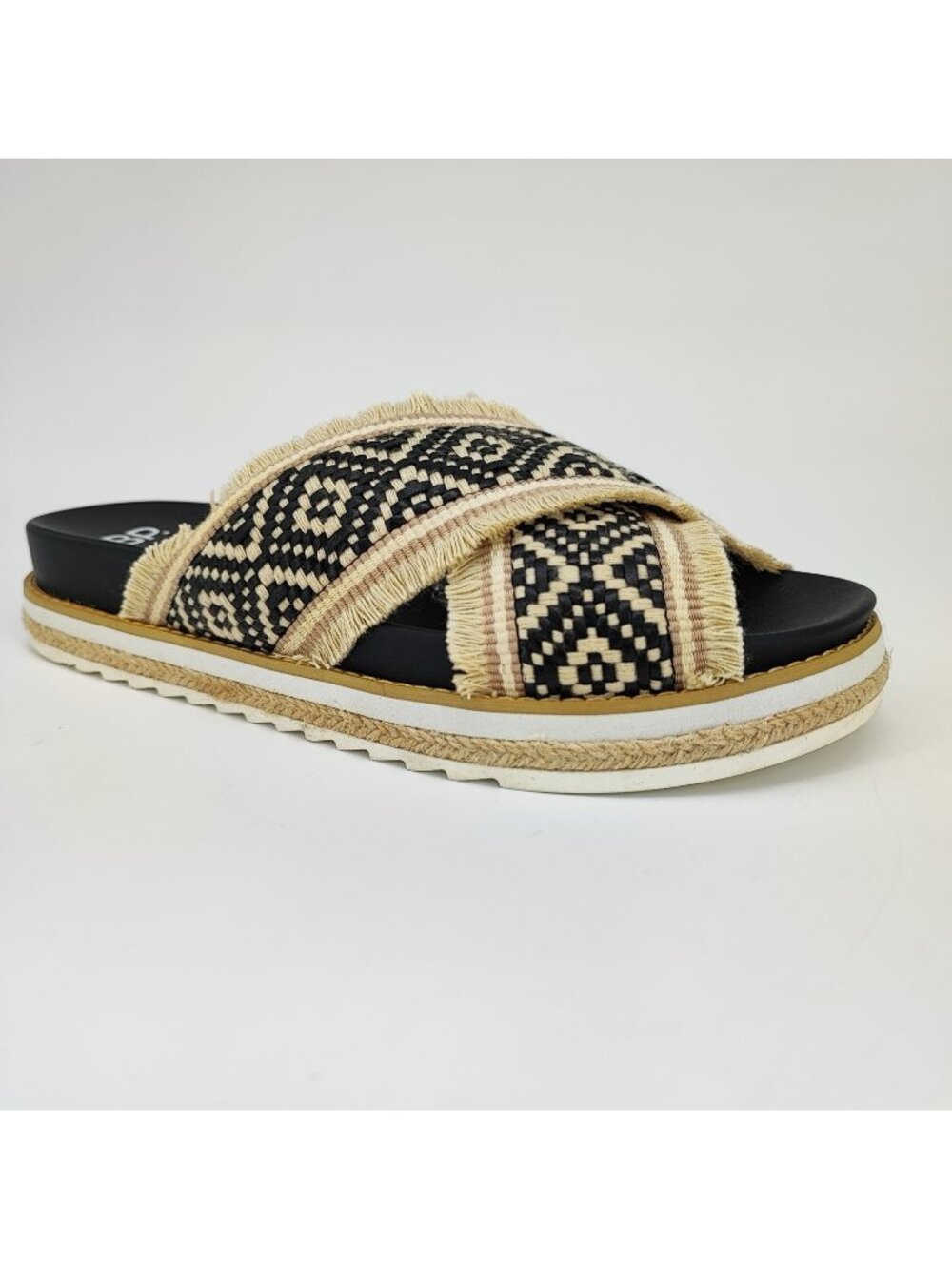 BP Slide Women's Size 6.5 Sandals Textile Beige Woven Jute Slip-On RN58665